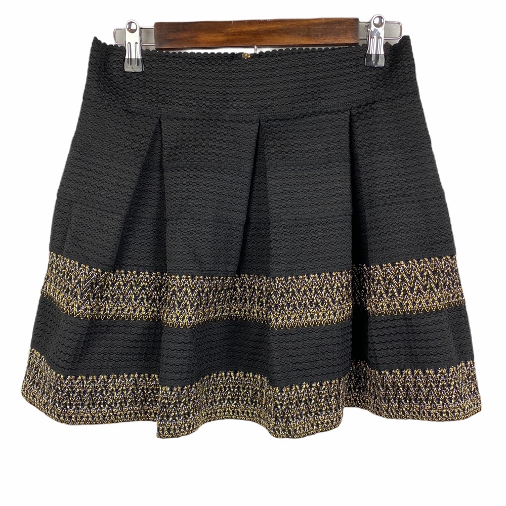 Ginger G Black Gold Pleated Textured Mini Skirt
